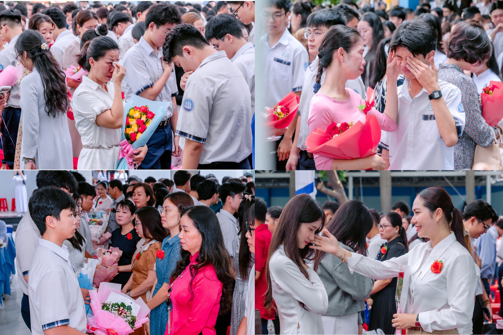 Khoảnh khắc &ocirc;m cha mẹ kh&oacute;c đầy x&uacute;c động của học sinh Trần Cao V&acirc;n trong lễ Tri &acirc;n v&agrave; Trưởng th&agrave;nh- Ảnh 1.