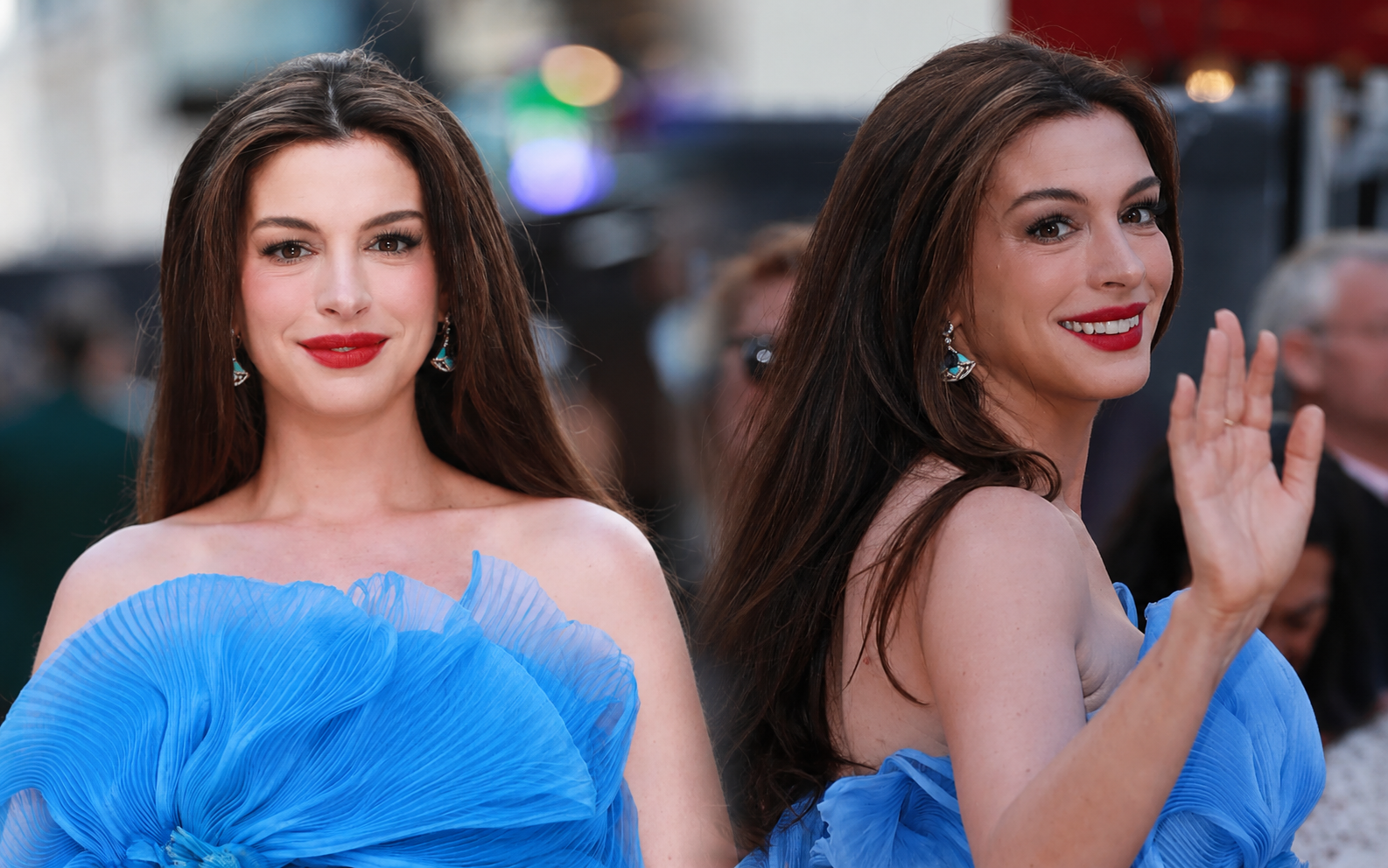 Anne Hathaway tỏa sáng với đôi hoa tai ngọc lam biểu tượng của Bvlgari trên thảm đỏ The Odyssey- Ảnh 1.