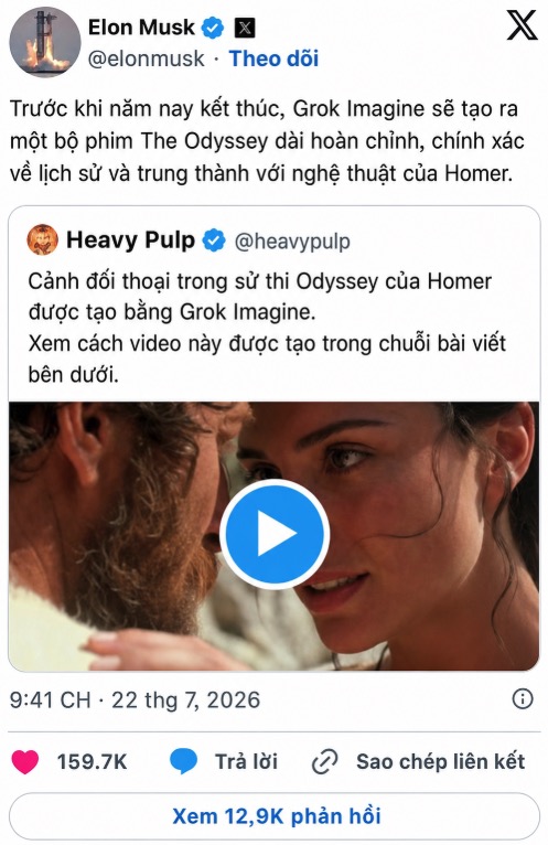 Elon Musk tuy&ecirc;n bố Grok AI sẽ l&agrave;m The Odyssey &ldquo;ch&iacute;nh x&aacute;c lịch sử&rdquo; trước cuối năm, liệu c&oacute; khả thi?- Ảnh 1.