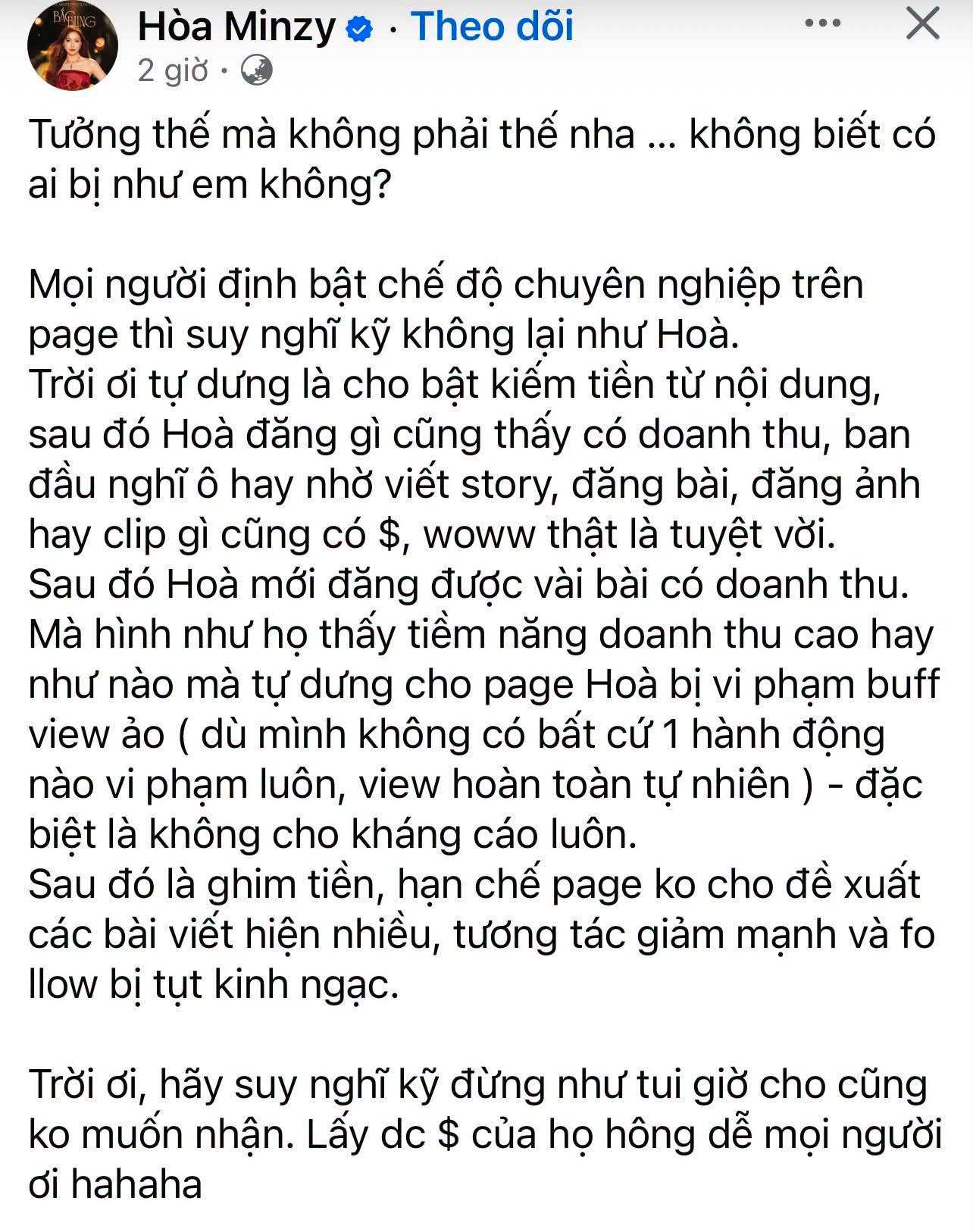 Xôn xao thông tin Hòa Minzy và nhiều fanpage lớn bị “gắn cờ”, mất đề xuất sau khi bật kiếm tiền Facebook- Ảnh 3.