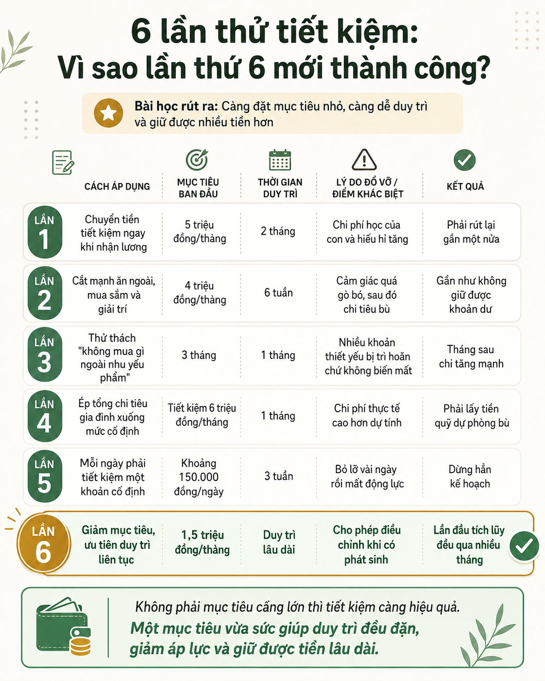 42 tuổi, từng thất bại 5 lần với kế hoạch tiết kiệm, người phụ nữ đổi đ&uacute;ng một con số: C&agrave;ng đặt mục ti&ecirc;u thấp, c&agrave;ng giữ được nhiều tiền - Ảnh 2.