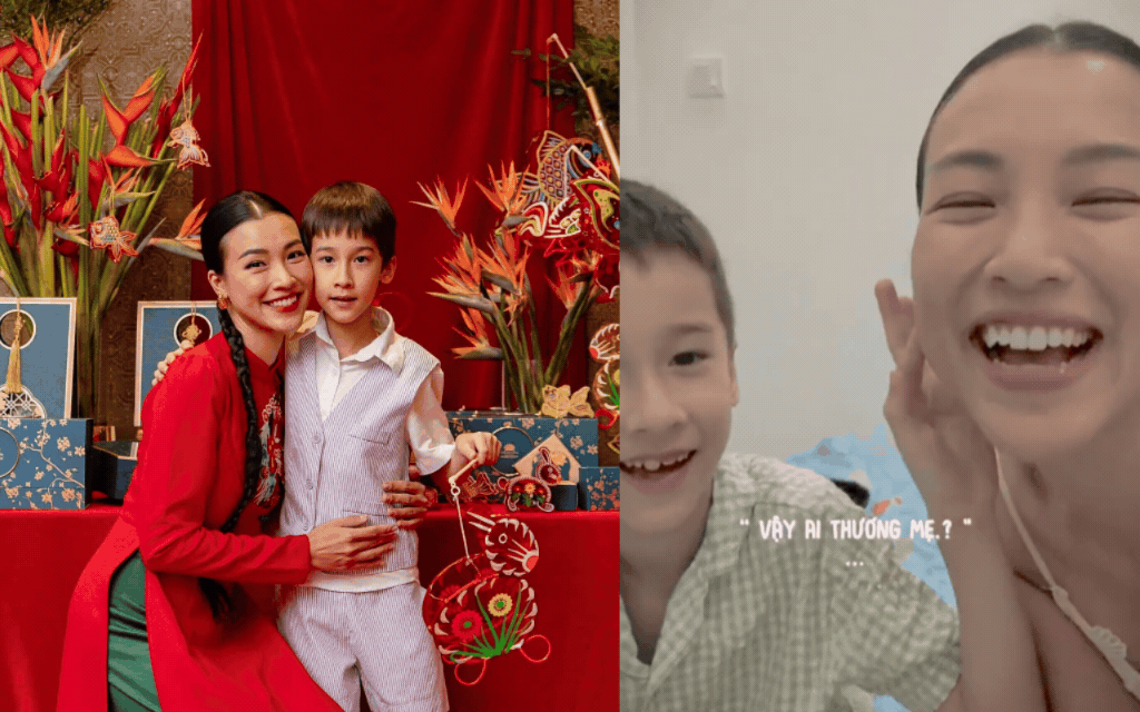 Con trai Á hậu Hoàng Oanh 6 tuổi chuẩn soái ca nhí, khoảnh khắc tình cảm với mẹ khiến dân tình lụi tim - Ảnh 1.
