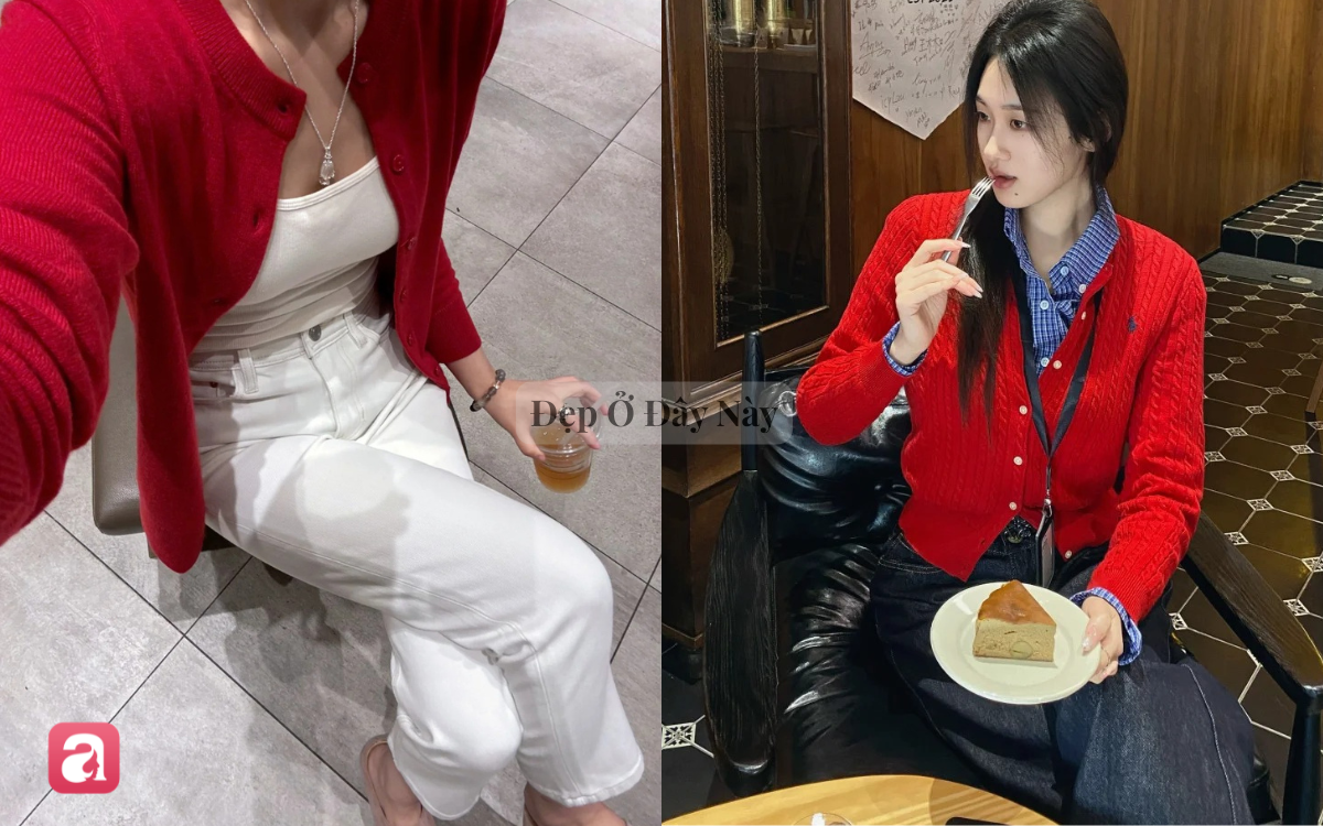 M&ugrave;a thu n&agrave;y, muốn mặc chuẩn old money nhưng kh&ocirc;ng nh&agrave;m ch&aacute;n, h&atilde;y thử cardigan đỏ - Ảnh 5.