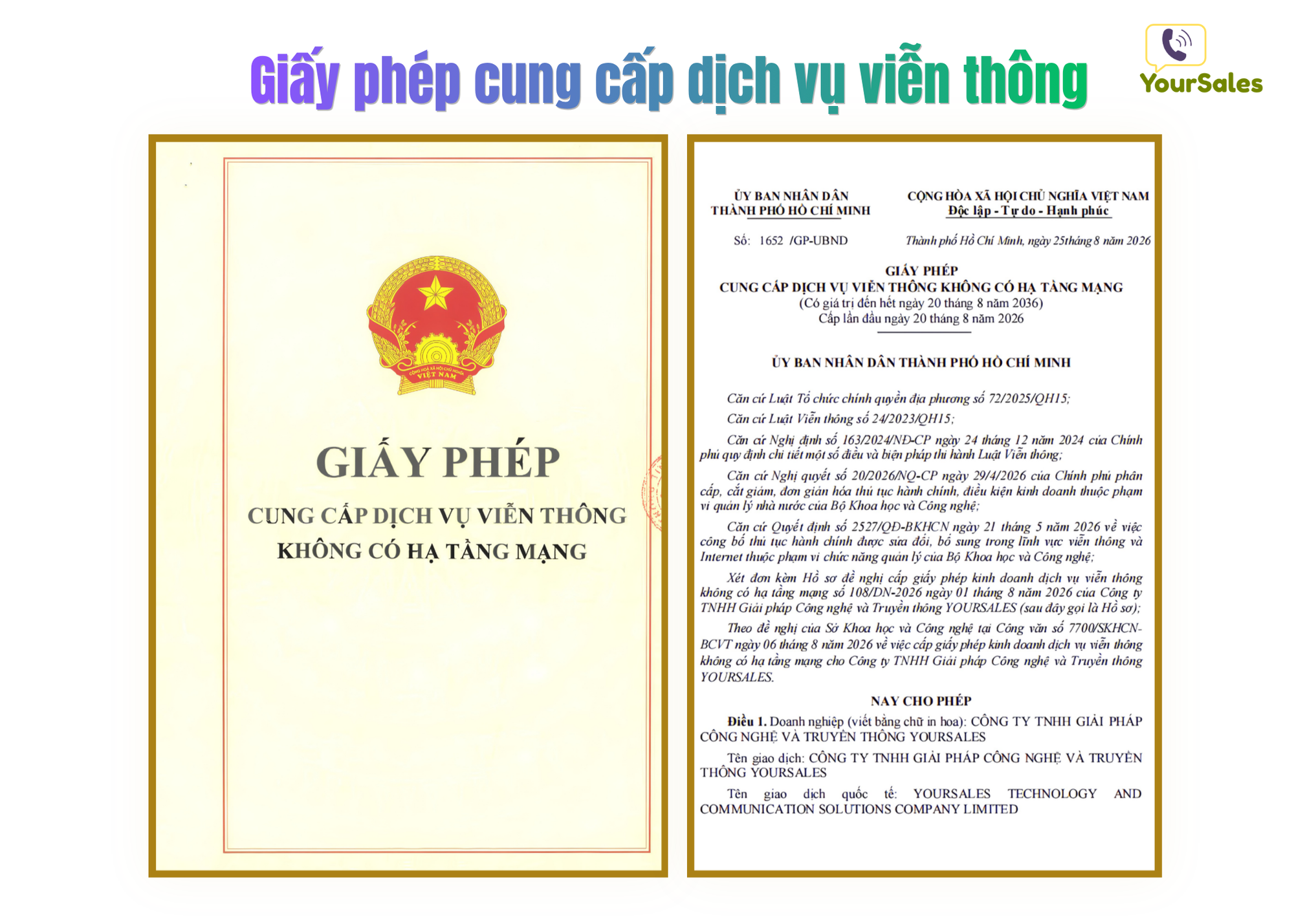 YourSales được cấp ph&eacute;p dịch vụ viễn th&ocirc;ng tr&ecirc;n to&agrave;n quốc - Ảnh 1.