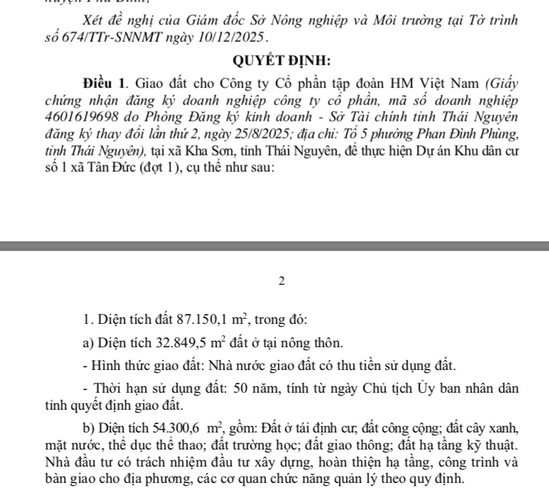 Th&aacute;i Nguy&ecirc;n giao gần 9 ha đất cho doanh nghiệp triển khai dự &aacute;n Khu d&acirc;n cư số 1- Ảnh 1.
