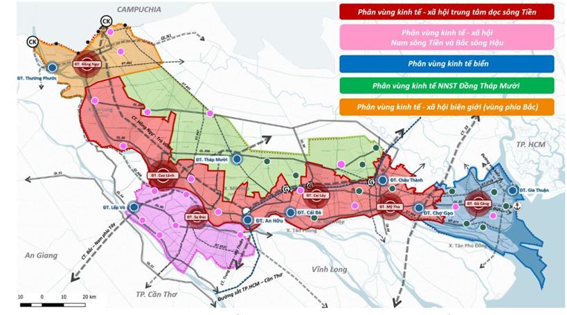 Quy hoạch Đồng Th&aacute;p 2030: H&eacute; lộ vị tr&iacute; 5 ph&acirc;n v&ugrave;ng kinh tế- Ảnh 1.