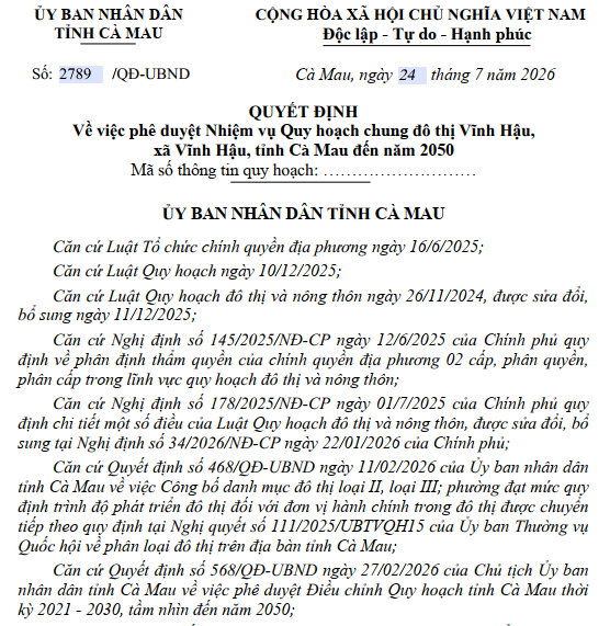C&agrave; Mau duyệt quy hoạch hơn 20.600ha đ&ocirc; thị Vĩnh Hậu gi&aacute;p biển Đ&ocirc;ng, s&aacute;t trung t&acirc;m Bạc Li&ecirc;u- Ảnh 1.