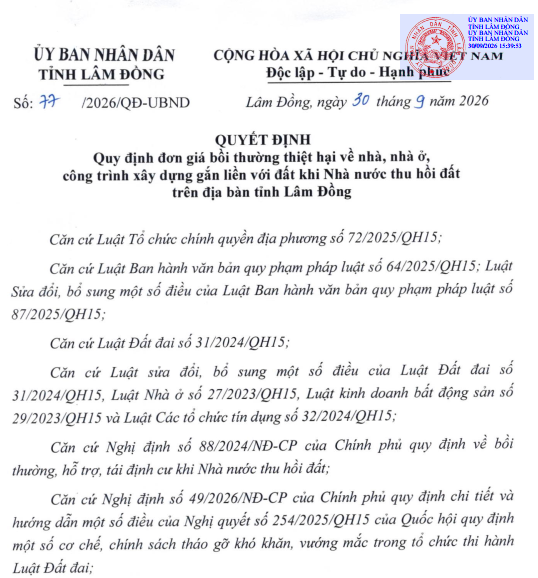 Lâm Đồng quy định mới về bồi thường nhà, công trình khi thu hồi đất thay thế 4 quyết định cũ- Ảnh 1.