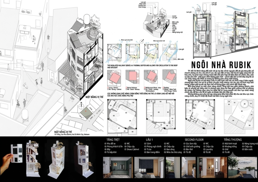 Nh&agrave; phố chỉ 20 m&sup2; TP.HCM: Cấu tr&uacute;c xoay khối vu&ocirc;ng v&agrave; dải đệm thang bọc quanh- Ảnh 3.