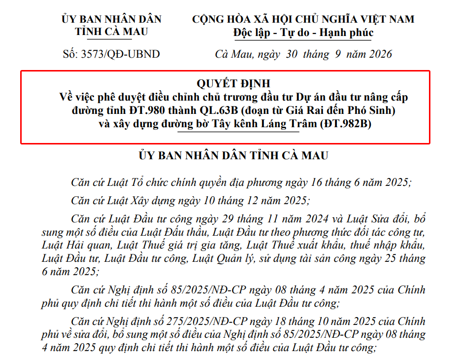 ĐT.980 sắp nâng cấp thành Quốc lộ 63B, khu vực nào ở Cà Mau hưởng lợi?- Ảnh 1.