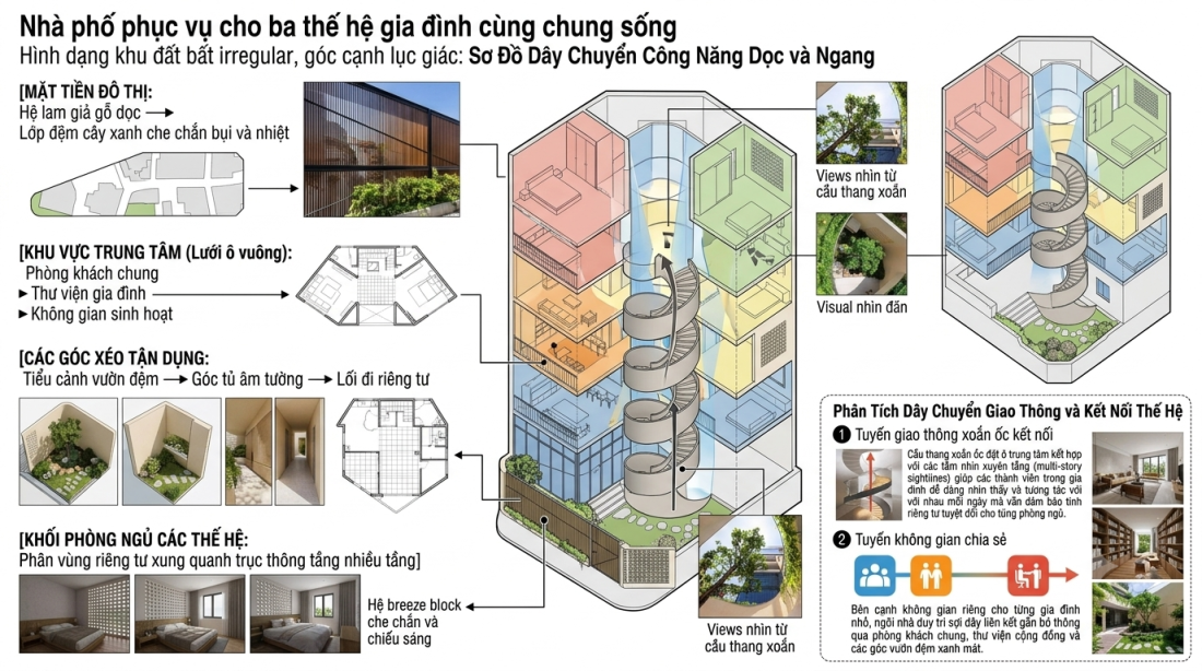 Nh&agrave; phố ba thế hệ tại H&agrave; Đ&ocirc;ng: 3 khoảng vườn đan xen h&oacute;a giải khu đất h&igrave;nh lục gi&aacute;c- Ảnh 3.