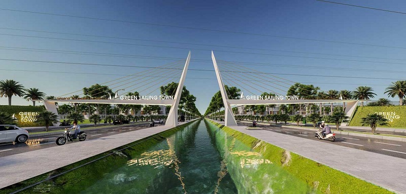 Dự &aacute;n đất nền Green Sailing Town được triển khai tr&ecirc;n quỹ đất c&oacute; diện t&iacute;ch 481.745m2 trong đ&oacute; diện t&iacute;ch c&ocirc;ng tr&igrave;nh c&ocirc;ng cộng chiếm 31.937m2, diện t&iacute;ch đất giao th&ocirc;ng 100.051m2, diện t&iacute;ch đất ở chiếm 177.353m2, mật độ x&acirc;y dựng khoảng 35,16%.