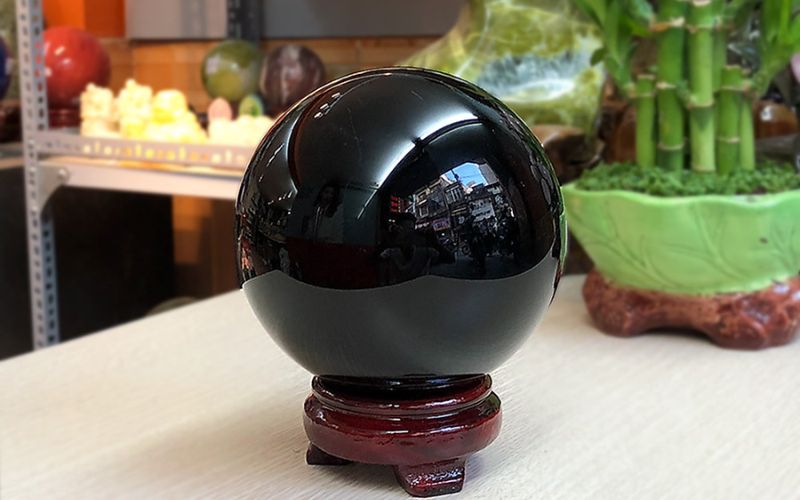 Quả cầu phong thủy đá núi lửa (đá Obsidian đen)