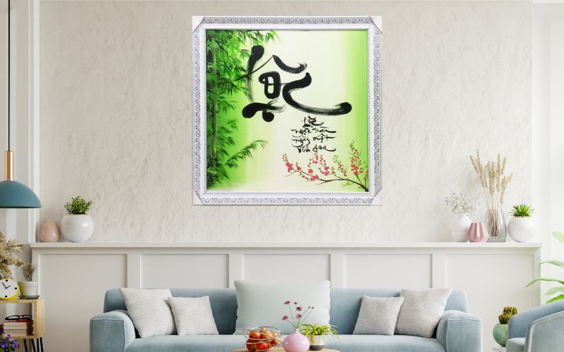 Sự kết hợp giữa nghệ thuật thư pháp và màu sắc nhẹ nhàng tạo nên sự tinh tế