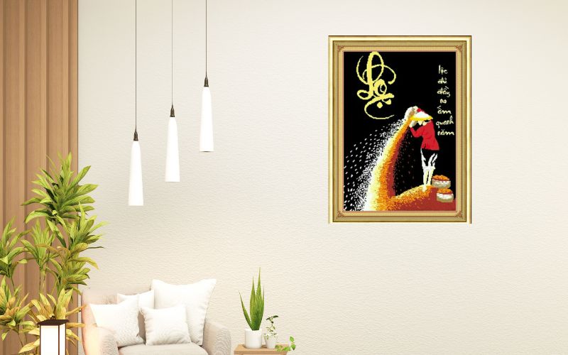 Tranh thêu chữ thập hình chữ lộc