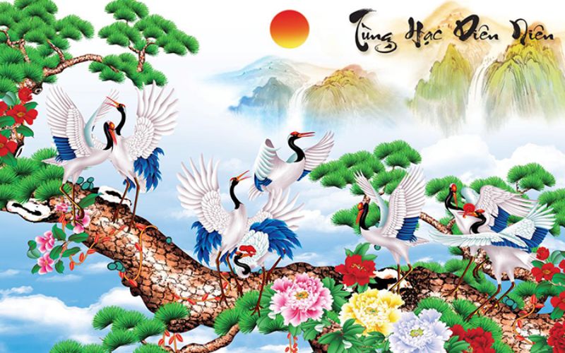 Tranh tùng hạc diên niên tượng trưng cho sự may mắn, vững chãi