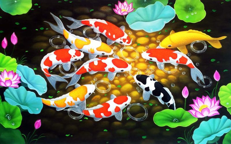 Tranh cửu ngư quần hội biểu tượng cho sự thăng tiến, thành công