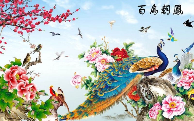 Tranh bách điểu triều phụng đem đến sự uy quyền trong vị thế