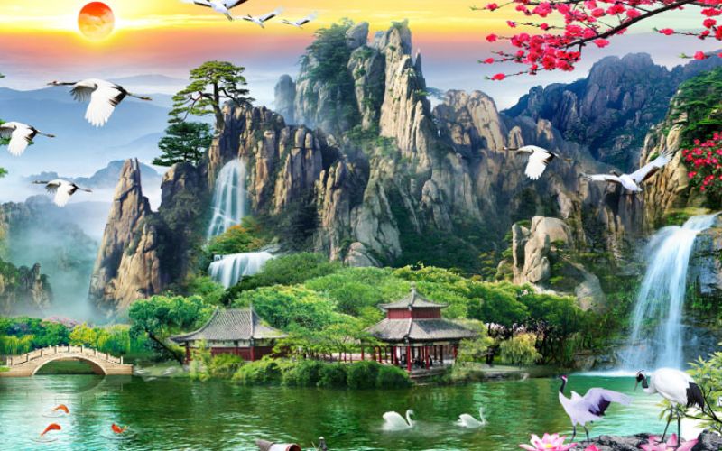 Tranh treo tường sơn thủy hùng giúp thu hút tài lộc cho người mệnh Mộc. 