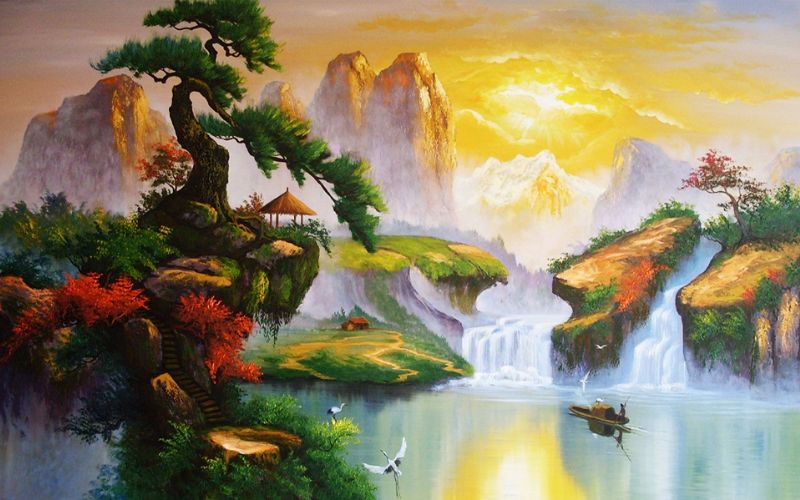 Tranh nhật xuất thiên sơn giúp mang lại năng lượng đến với gia đạo