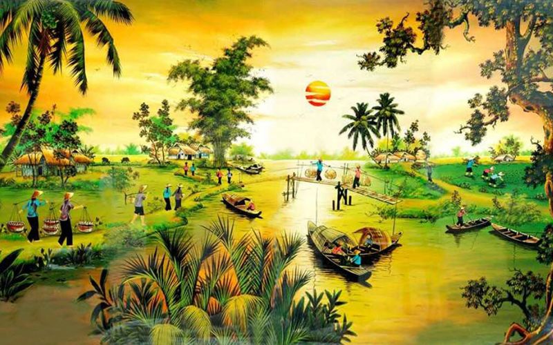 Tranh làng quê với màu sắc hợp mệnh thổ và nó còn đem đến giá trị tinh thần lớn