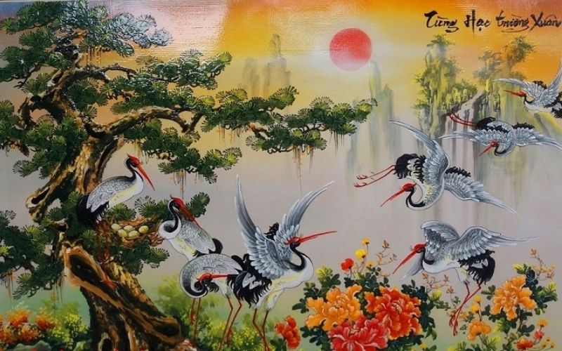 Tranh tùng hạc trường xuân