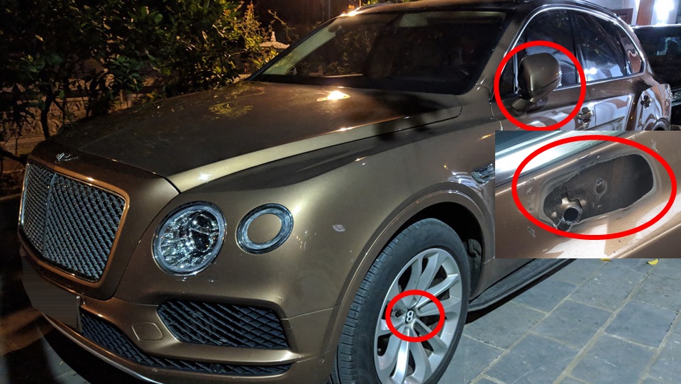Chiếc Bentley Bentayga n&agrave;y cũng từng bị kẻ gian vặt gương chiếu hậu b&ecirc;n t&agrave;i v&agrave; 4 chụp m&acirc;m nhưng đ&atilde; được ho&agrave;n trả