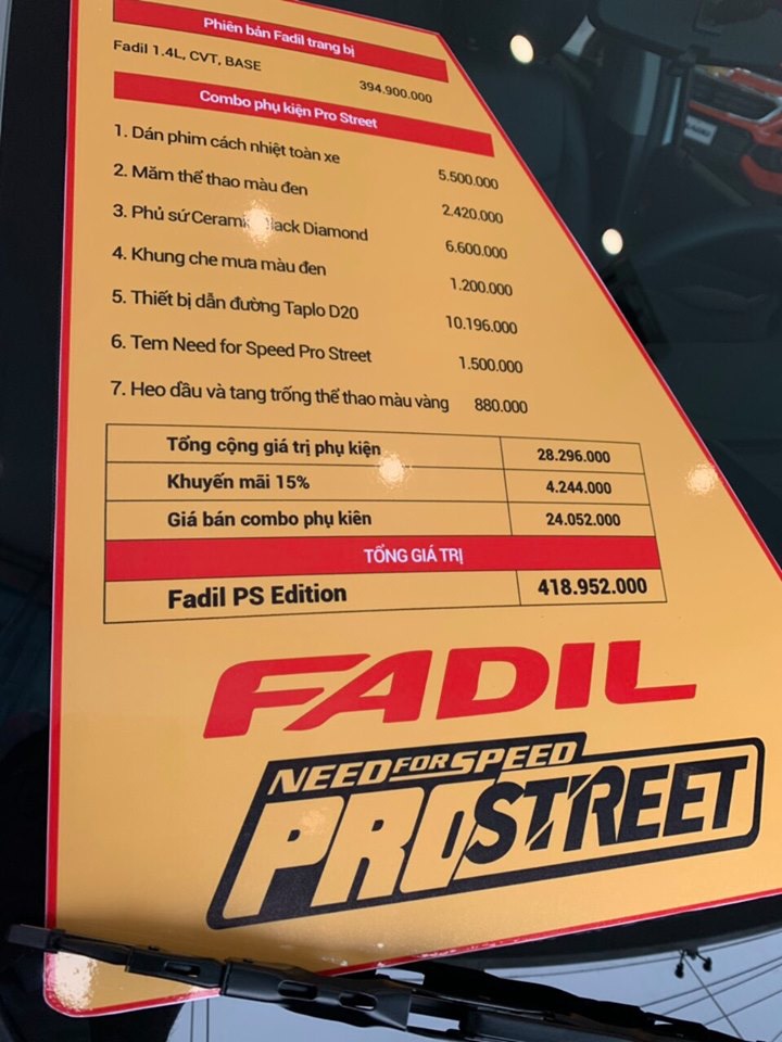 Bảng gi&aacute; g&oacute;i phụ kiện lắp đặt tr&ecirc;n VinFast Fadil PS Edition