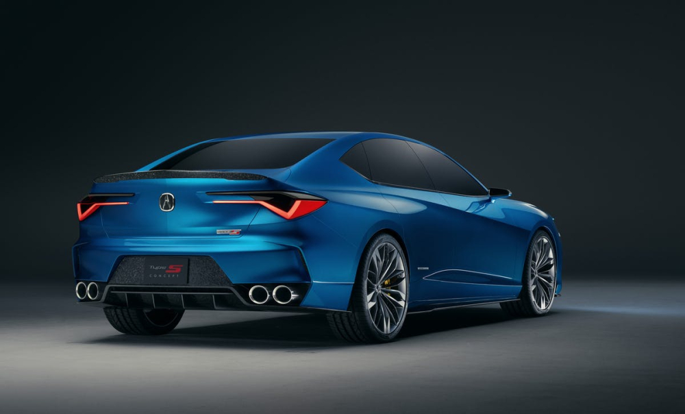 H&igrave;nh từ ph&iacute;a sau, ta thấy Acura Type S Concept c&oacute; kiểu d&aacute;ng đ&egrave;n hậu đặc sắc v&agrave; bộ 4 đầu ống p&ocirc;