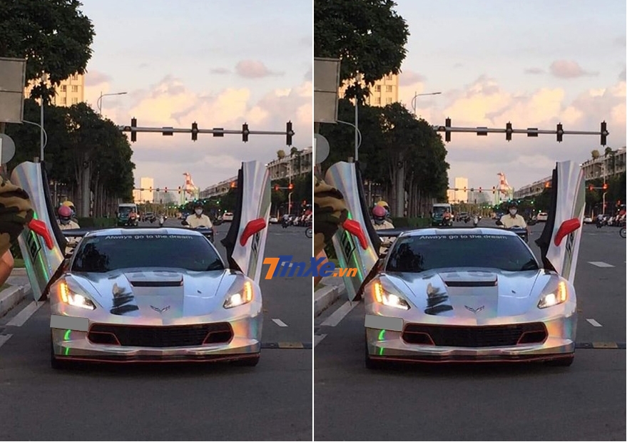 Vẻ đẹp của chiếc Chevrolet Corvette C7 Stingray thay &aacute;o m&agrave;u cr&ocirc;m t&aacute;n sắc v&agrave; độ cửa cắt k&eacute;o Lamborghini
