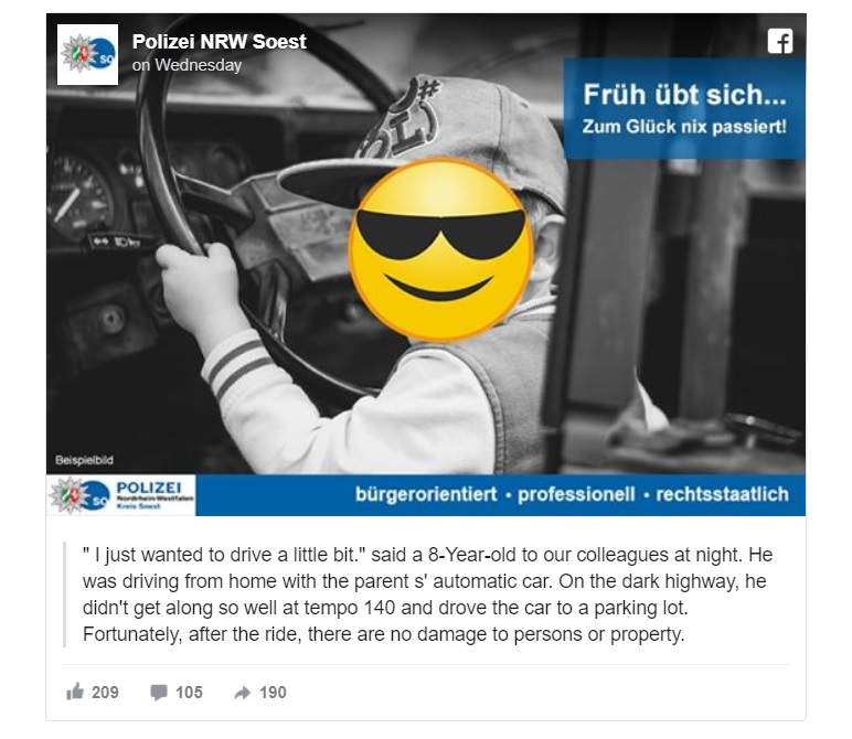 Cảnh sát Soest, Đức, chia sẻ vụ việc lên mạng xã hội Facebook