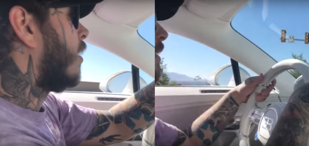 Post Malone cầm l&aacute;i chiếc Bugatti Chiron