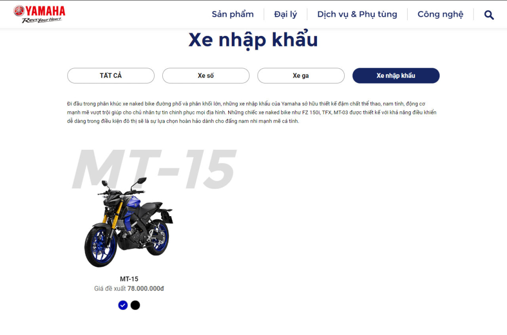 Yamaha MT-15 xuất hiện trên trang chủ Yamaha Việt Nam