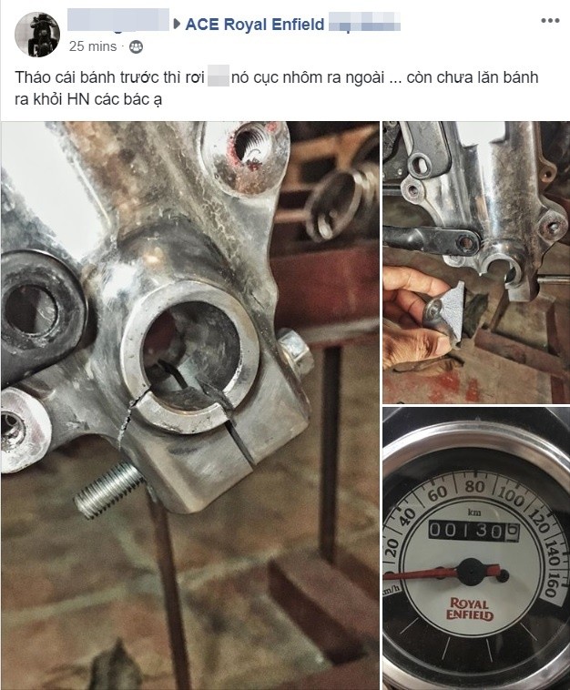Đoạn chia sẻ của xưởng độ về mẫu xe Royal Enfield bị vỡ đ&aacute;y phuộc tr&ecirc;n mạng x&atilde; hội