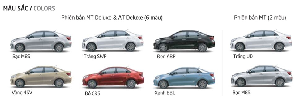 Bảng m&agrave;u chi tiết của Kia Soluto 2019