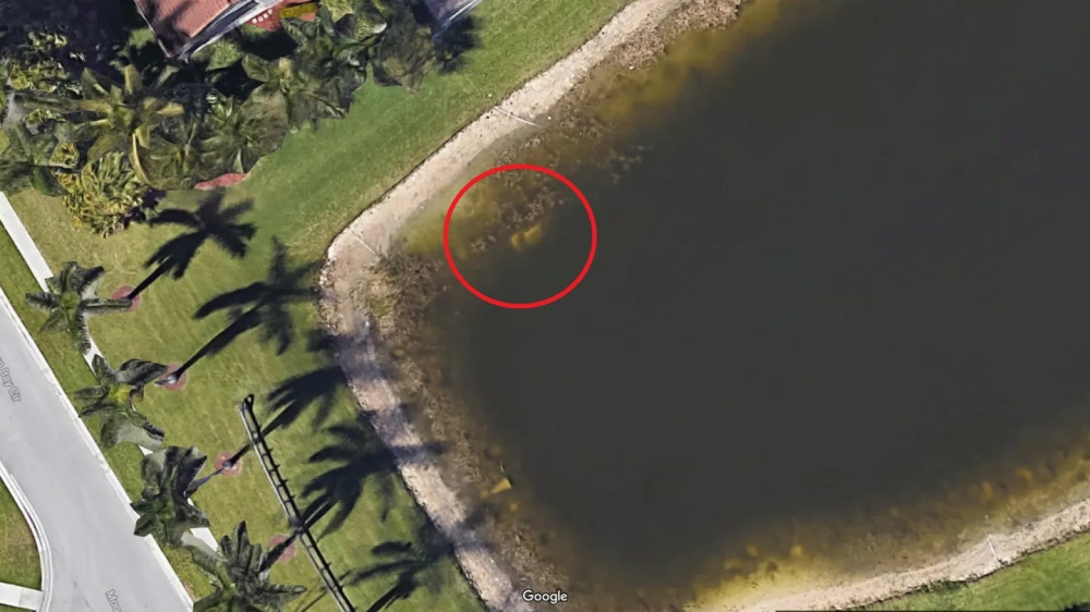 H&igrave;nh ảnh Google Earth ph&aacute;t hiện ra chiếc xe bị ch&igrave;m dưới một c&aacute;i ao