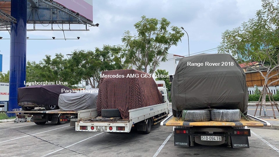 Minh Nhựa lần đầu ti&ecirc;n vận chuyển Pagani Huayra c&ugrave;ng 3 chiếc SUV khủng ra tận Đ&agrave; Nẵng
