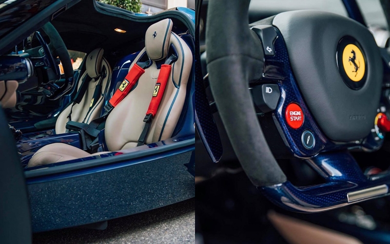 Nội thất si&ecirc;u xe Ferrari LaFerrari m&agrave;u sơn xanh Blu Ahrabian