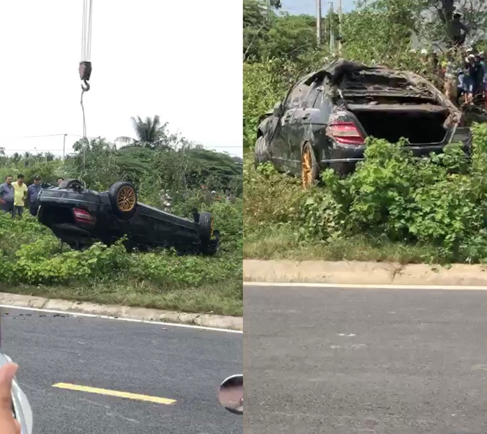 Chiếc Mercedes-Benz C-Class đ&atilde; hư hỏng nặng sau khi được trục vớt l&ecirc;n bờ