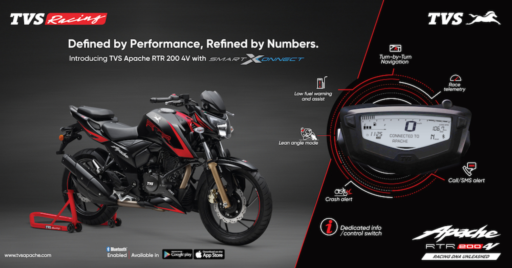Mẫu xe mô tô thông minh giá rẻ TVS Apache RTR 200 4V ra mắt