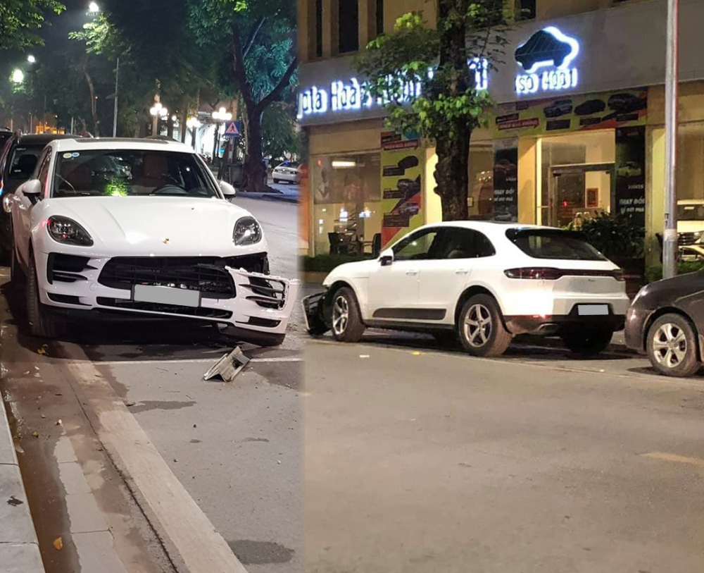 Porsche Macan 2019 đỗ trên đường bị xe khác va quẹt khiến cản va trước bung ra Porsche Macan 2019 đỗ trên đường bị xe khác va quẹt khiến cản va trước bung ra
