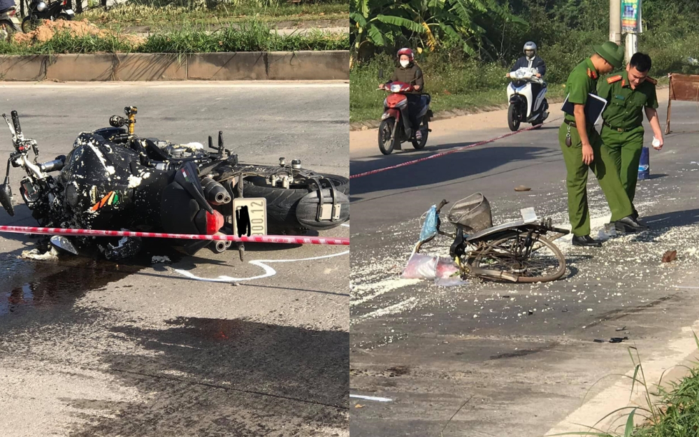 Hiện trường vụ tai nạn chết người giữa xe ph&acirc;n khối lớn v&agrave; xe đạp tại Vĩnh Ph&uacute;c