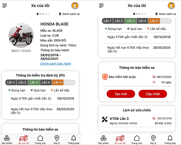 Ứng dụng My Honda+ có tính năng sổ bảo hành điện tử