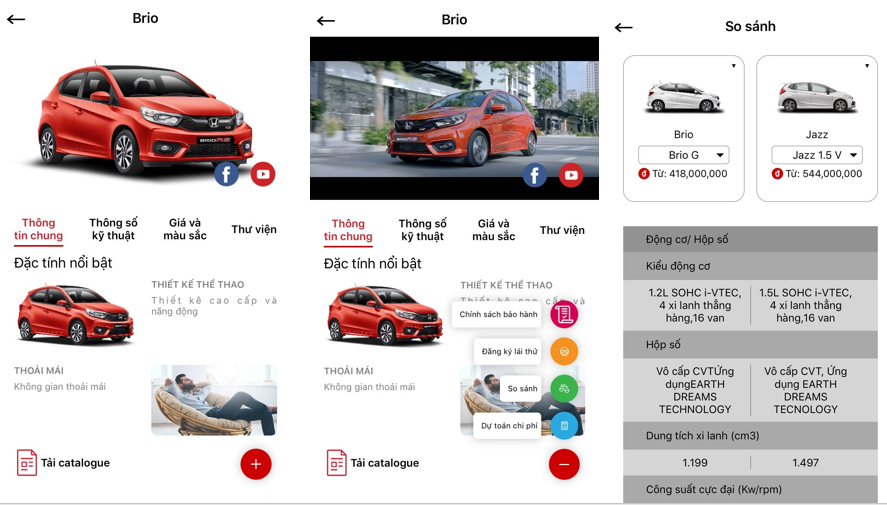 My Honda+ cung cấp tính năng xem ảnh xe 360 độ và so sánh xe vô cùng hữu ích