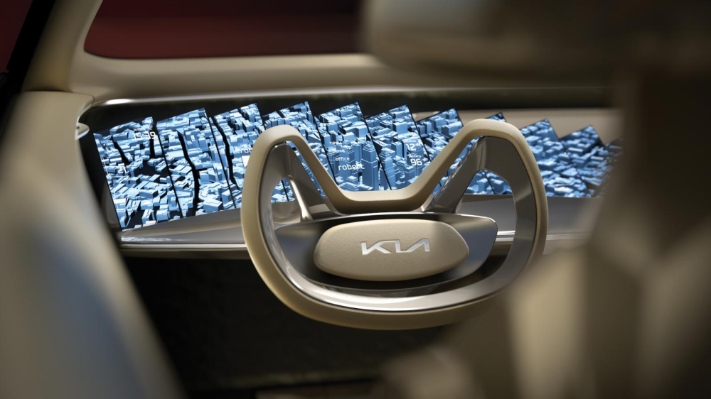 Logo mới trên vô lăng của mẫu xe concept Imagine by Kia Logo mới trên vô lăng của mẫu xe concept Imagine by Kia