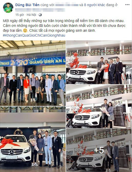 Thủ m&ocirc;n B&ugrave;i Tiến Dũng đăng ảnh đi nhận xe l&ecirc;n Facebook c&aacute; nh&acirc;n