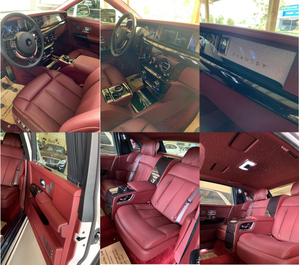 To&agrave;n bộ nội thất của chiếc xe si&ecirc;u sang Rolls-Royce Phantom thế hệ thứ 8 mới từ L&agrave;o du nhập v&agrave;o Việt Nam. Xe c&oacute; nội y m&agrave;u đỏ đun c&ugrave;ng nhiều chi tiết ốp gỗ v&agrave; cả bầu trời sao c&aacute; t&iacute;nh do 1.340 b&oacute;ng đ&egrave;n LED tạo th&agrave;nh.