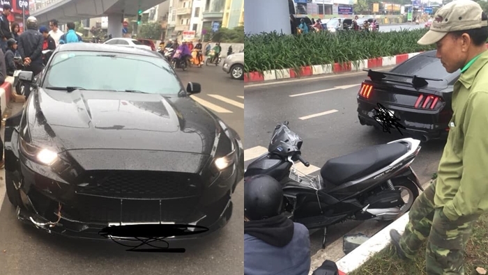 Hiện trường vụ tai nạn giao th&ocirc;ng giữa xe tay ga Honda Air Blade với Ford Mustang