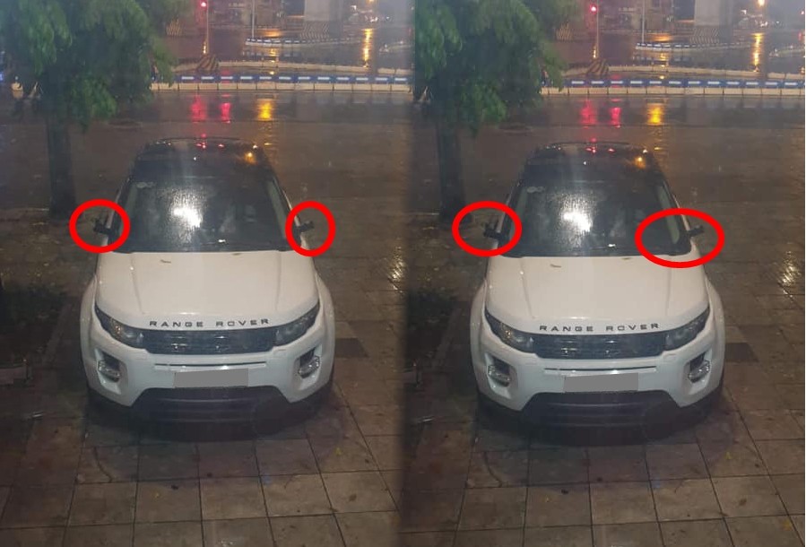  Kẻ gian chỉ mất 31 gi&acirc;y để vặt sạch sẽ cặp gương chiếu hậu của chiếc SUV hạng sang Range Rover. Ảnh: Cảnh Loan 