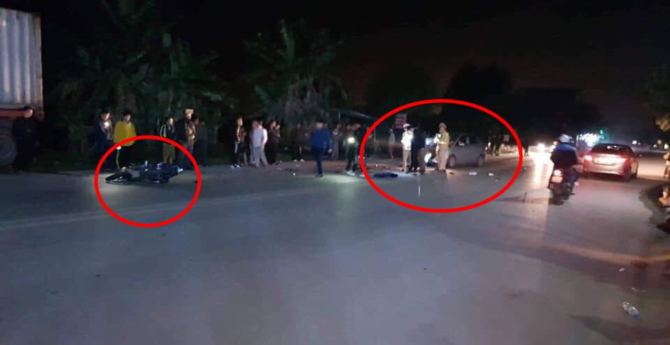 Hiện trường vụ tai nạn thanh niên chạy xe máy đi bão, tăng ga bỏ chạy cảnh sát giao thông dẫn đến tông vào ô tô chạy hướng ngược lại. Ảnh: Thanh Phong